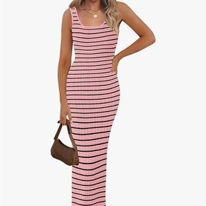 Elegant Pink and Black Striped Maxi Dress
